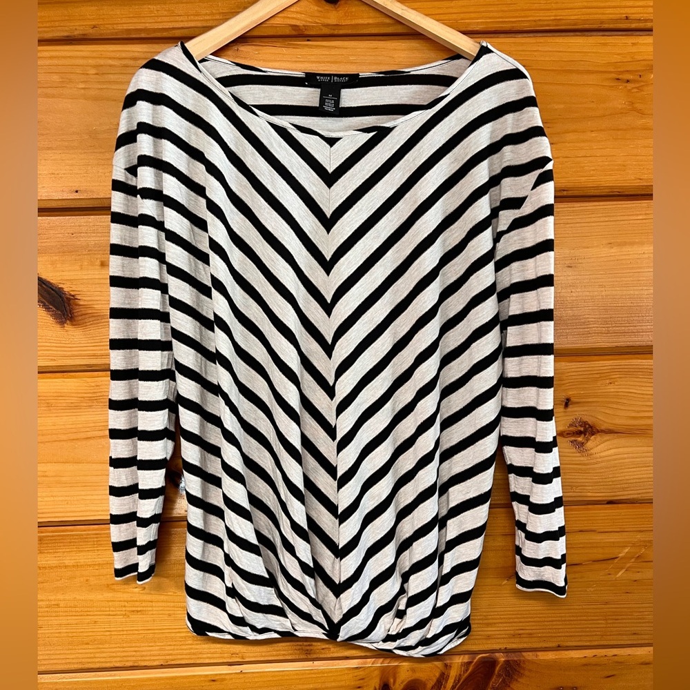 White House Black Market Black and White Striped Lightweight Knit Top